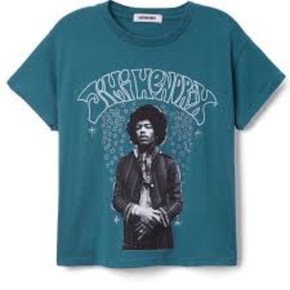 Daydreamer Jimi Hendrix Solo Glitter Star Tee Teal Blue Large,  Size S - Picture 4 of 7